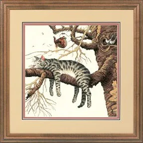 cs-2090 Cross Stitch Kit Too Pooped Cat Kitten Sleep on the Tree Bird Nest dim 35087