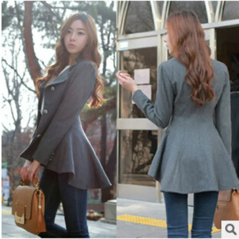 New Women Korean Dovetail Slim Wool Coat Ladies Designer Irregular Long Blazer Winter Outwear Female Suit Jacket