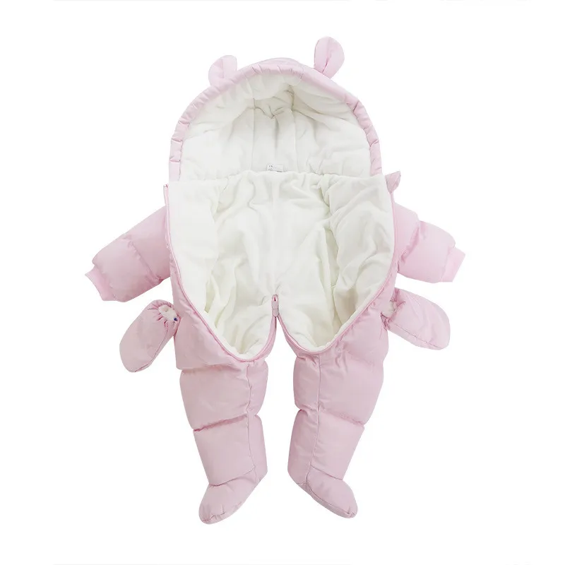 2017 Winter New Baby Girls Cute Pink Clothes Bebe Suitable Footies With Gloves with Hat Kids Cotton Down Zipper Outwear ---04