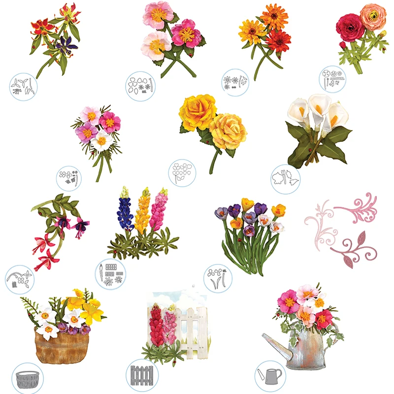 

Spring Garden Flowers & Baskets Metal Cutting Dies Silver Stencil For Scrapbooking Album Photo Paper Cards Crafts New 2019 Decor