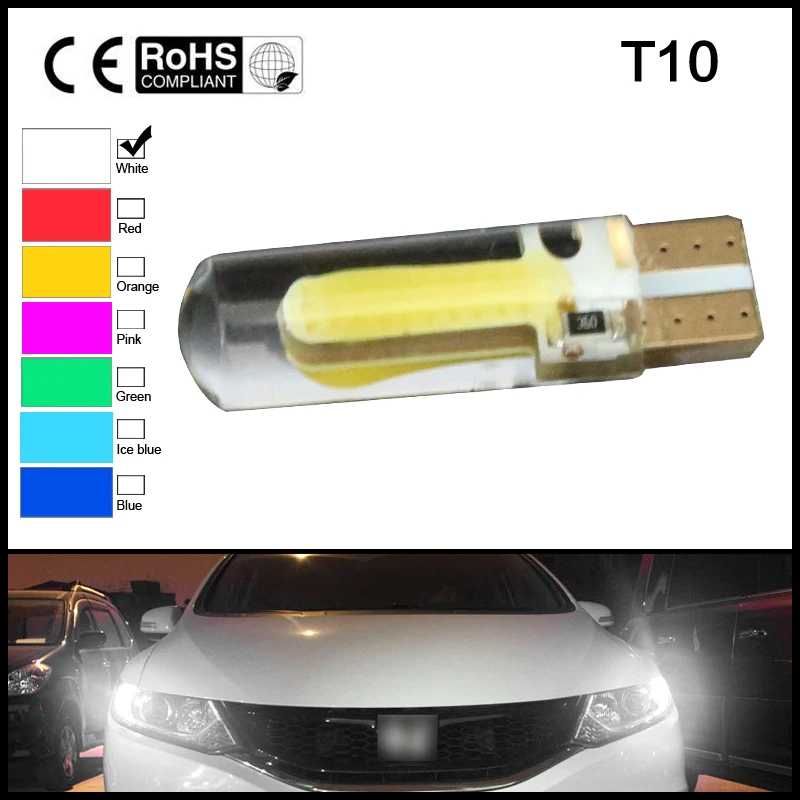 2 шт. T10 W5W светодиодный светильник для салона автомобиля COB силиконовая