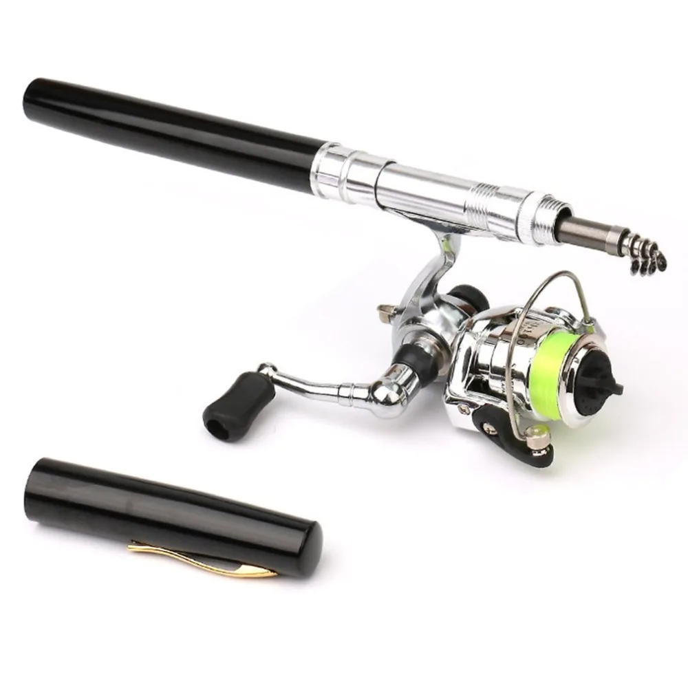 Vara de Pesca Pólo de Pesca com Carretel Carretel de Pesca de Metal Portátil tipo Caneta Pesca ao ar Mini Telescópica de Pesca de Metal Livre Enfrentar Acessórios 14 telescópica pólo de pesca com metal carretel