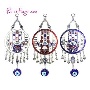 

BRISTLEGRASS Turkish Blue Evil Eye Disk Hamsa Hand Flower Amulet Lucky Charm Wall Hanging Pendant Blessing Protection Home Decor