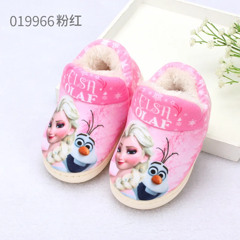 Детские хлопковые тапочки Disney frozen зимняя детская Нескользящая теплая обувь