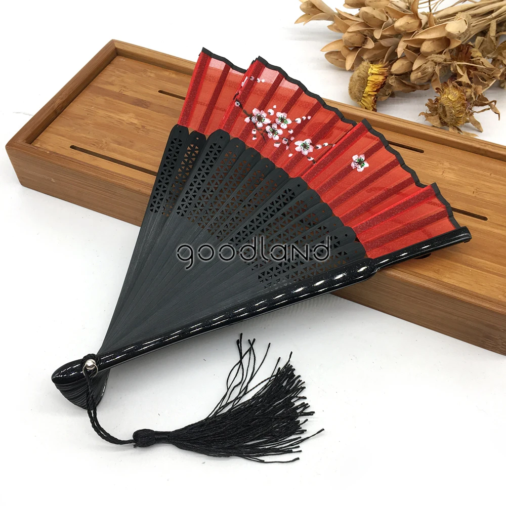 1 шт. красный роскошный Шелковый складной веер Wintersweet Flower Blossom Bamboo Складной веер Свадебные вечерние подарки