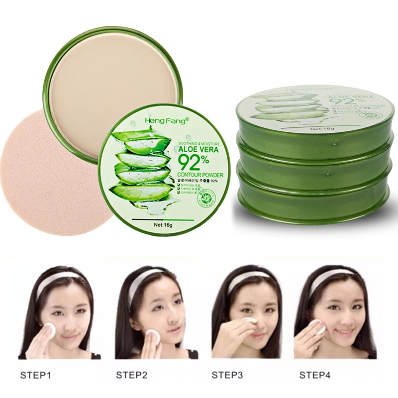 

92% Natural Aloe Vera Pressed Powder LongLasting Face Compact Powder Makeup Moisturizer Whitening Smooth Foundation Concealer