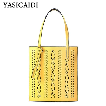 

YASICAIDI Summer Fashion PU Women Handbag Solid Leather Casual Tote Hollow Out Shoulder Bag Lady Girls Shopping Messenger Bags