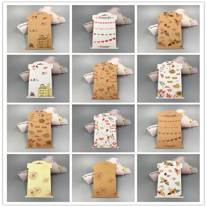 

12Pcs 16x8cm The New Vintage Kraft Paperboard Hair Clip Card With Printing Various Patterns For Jewelry Accessories Display Card