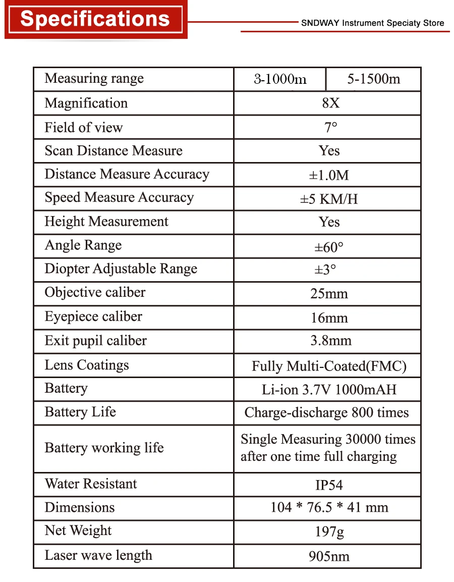 SNDWAY ручной 1000 м 1500 м лазерный дальномер телескоп для гольфа охоты дальномер монокуляр 8X Trena