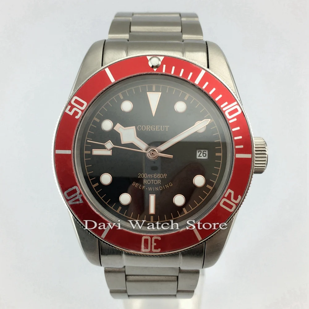 

41mm Corgeut Red Bezel Automatic Movement Stainless Steel Case Strap Mens Watch