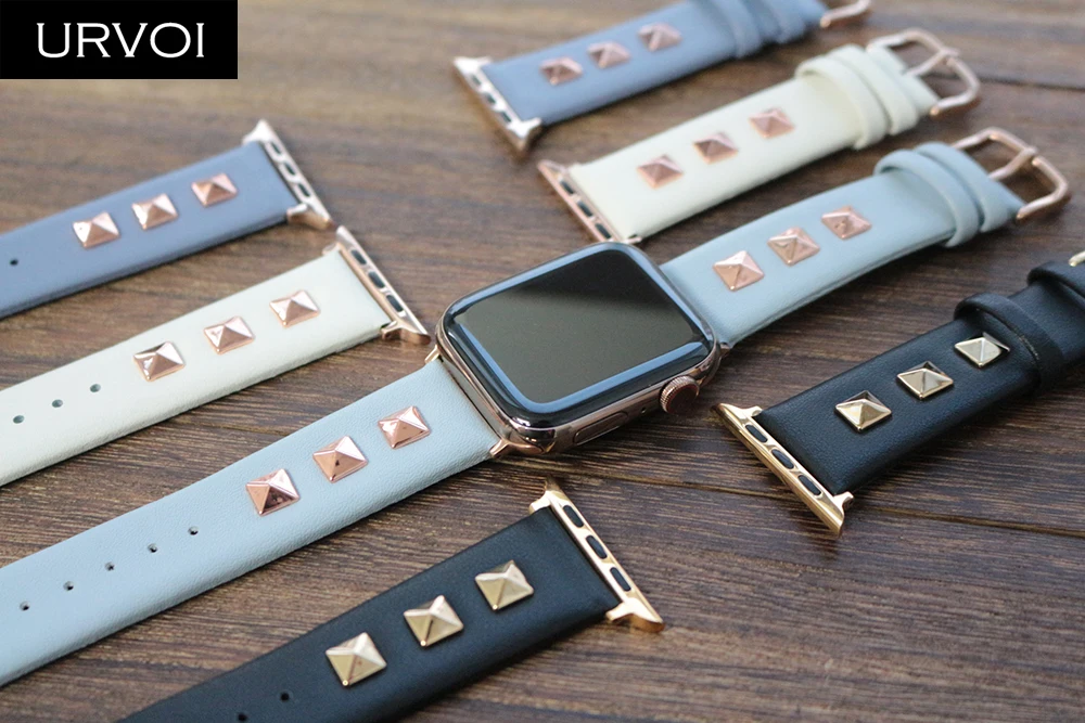 URVOI кожаный ремешок для apple watch series 4 3 2 1 Swift rockstud ремешок для iWatch наручный браслет панк с металлическими шипами ручной работы