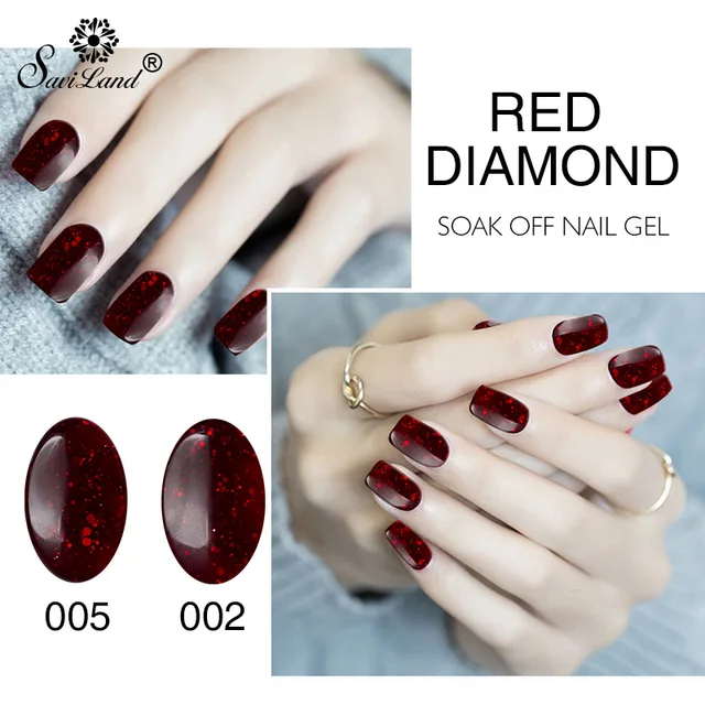 Saviland 8ml Red Diamond Nail Gel Polish Soak Off Glitter Uv Saviland 8ml Red Diamond Nail Gel Polish Soak Off Glitter Uv Long Lasting Varnishes