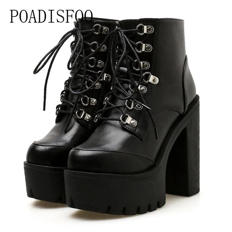 Goedkoop POADISFOO damesschoenen laarzen Zwart Sexy Hoge Hak Laarzen Waterdichte Platform Comfortabele Wilde hoge hakken Martin Laarzen JXQ 750 3