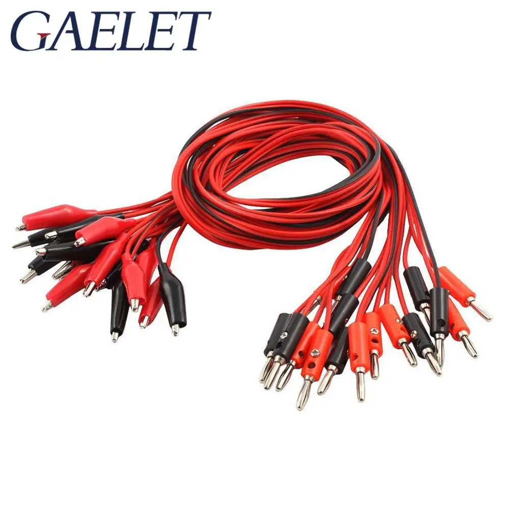 

4mm Injection Banana Plug To Shrouded Copper Electrical Clamp Alligator Clip Test Cable Leads 1M For Testing Probe