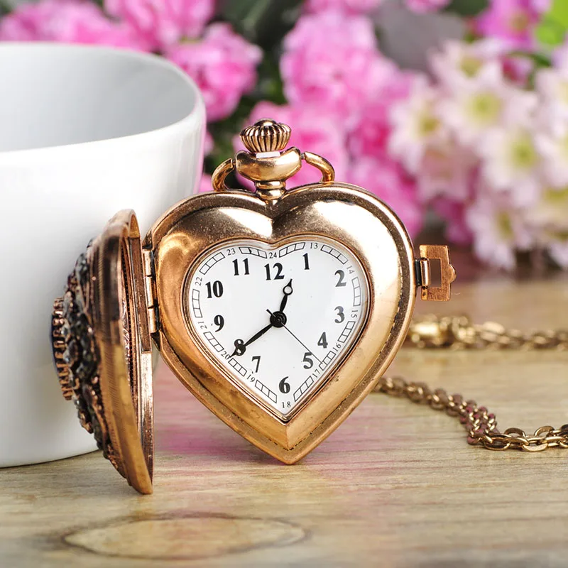 Madrry Античное золото Цвет сердце форма, карманные наручные часы длинные Цепочки и ожерелья для Для женщин Кварц Платье Одежда свитер аксессуары