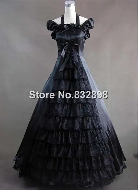 Elegant en Sierlijk Zwart Gothic Stijl Gown Zwarte Victoriaanse Stadium Jurk Elegant en Sierlijk Zwart Gothic Stijl Gown Zwarte Victoriaanse Stadium Jurk