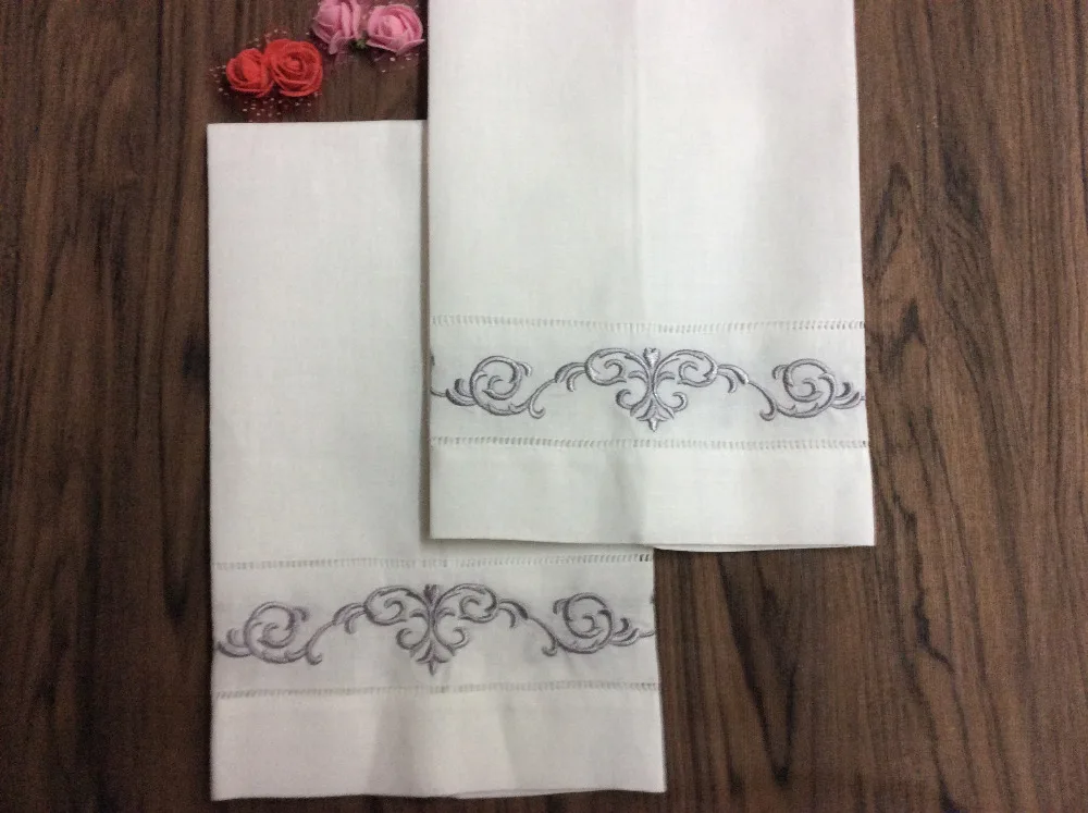 Набор из 12 модные платки 14x22-inch Белый лен Винтаж платок с Цвет Вышивка Цветочные Гостевая Полотенца ручной Полотенца
