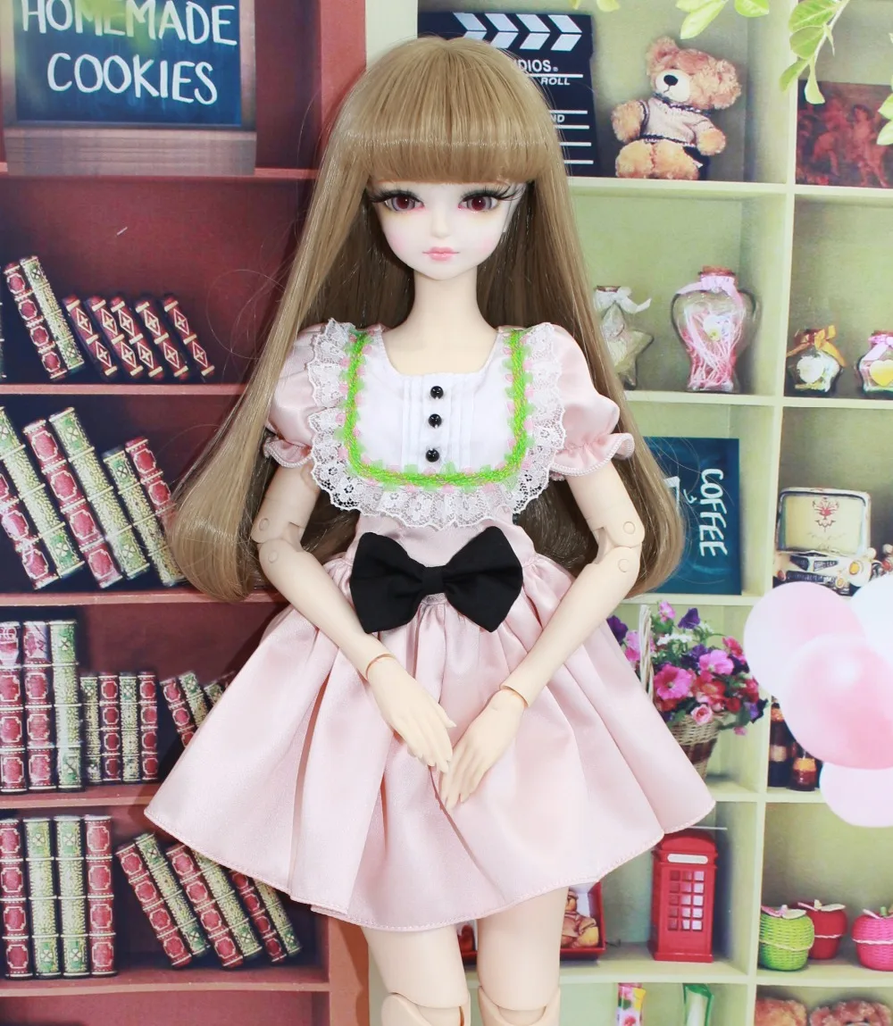 free-shipping-forturn-days-only-for-1-4-bjd-45cm-doll-pink-black-bow-Maid-lady (2)