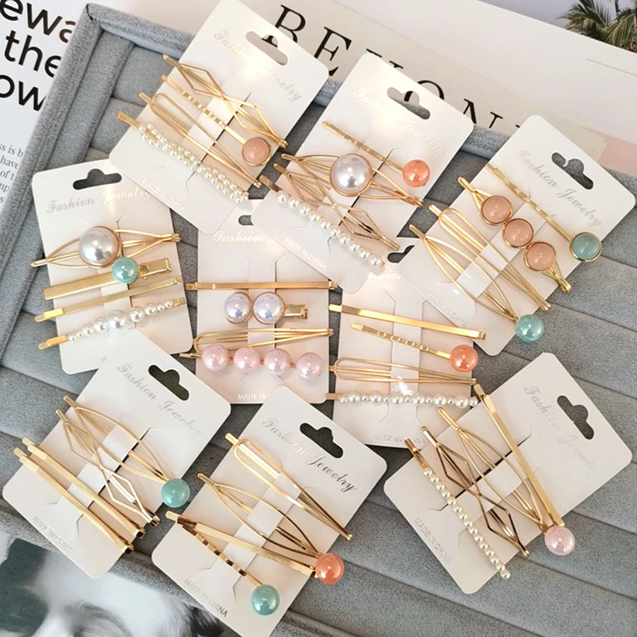 

Haimeikang 4pcs/bag Pearly Alloy Hair Clips Women Korean Style Hair Accessories Elegant Rhinestone Summer Hairpin Hairwear