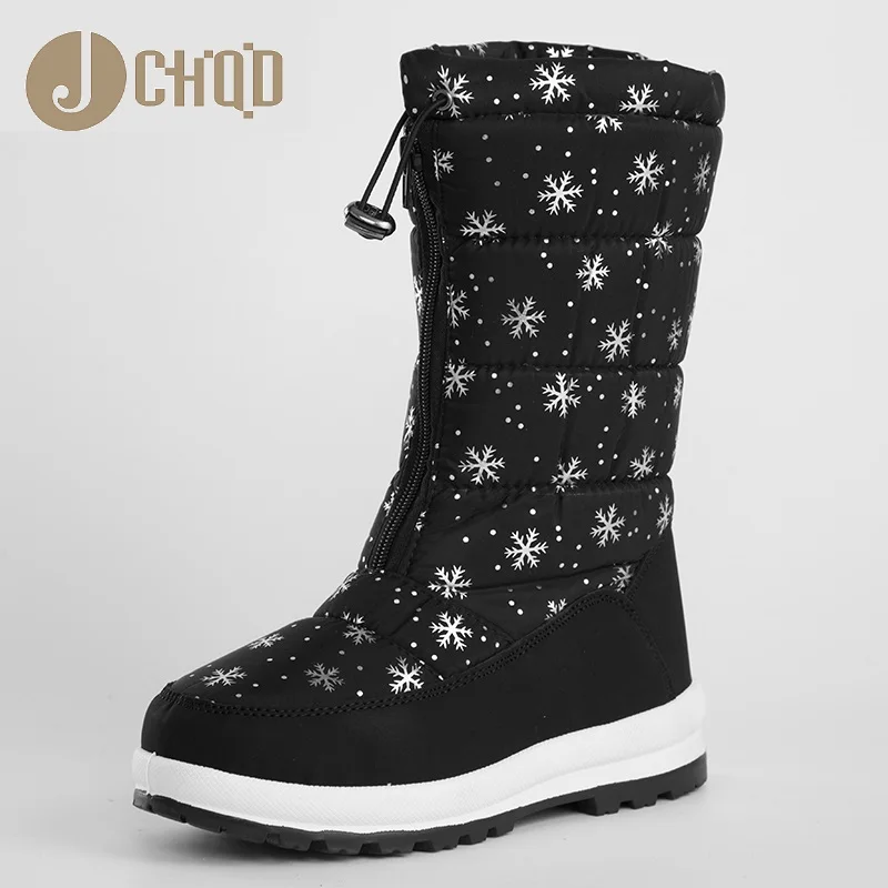 

JCHQD 2019 Winter Women Boots Mid-Calf Down Boots Plush Insole Botas Female Waterproof Ladies Snow Boots Girls Woman Shoes