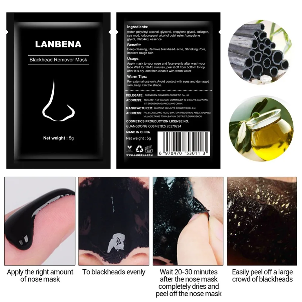 LANBENA для устранения черных точек маски для лица, маска для лечения акне пилинг черная маска Отшелушивающая Маска Уход за кожей#265949