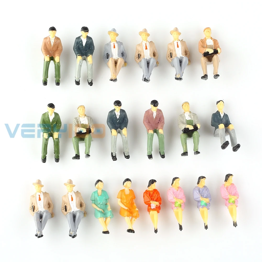 20 Pc Seated People 1:30 Scale Figures Model Park Scenery DIY Multicolor Painted 
