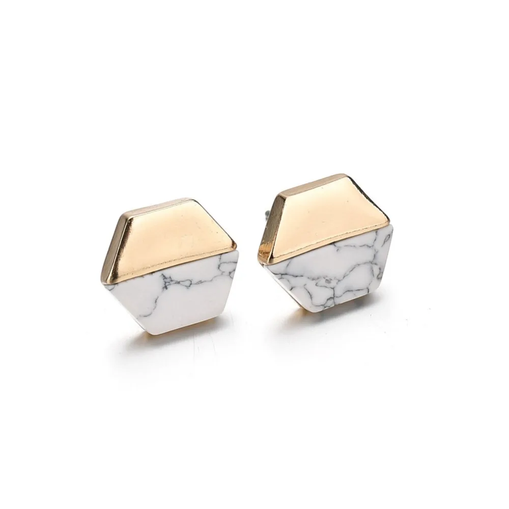

High Quality Simple Small Mini Geometric Earring White Marble Stones Gold Stud Earring For Women Trendy Sweet Brincos Earring