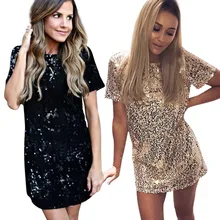 Золотое Платье С Блестками летнее женское сексуальное короткое платье-футболка элегантное Клубное платье для вечеринки
