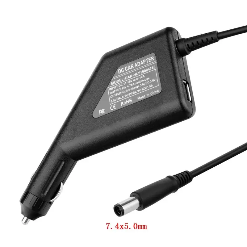 

90W 19V 4.74A 7.4x5.0mm Laptop Car Charger QC 3.0 USB Power Adapter for HP Pavilion DV4 DV5 DV6-1355dx DV7 G60 Laptop