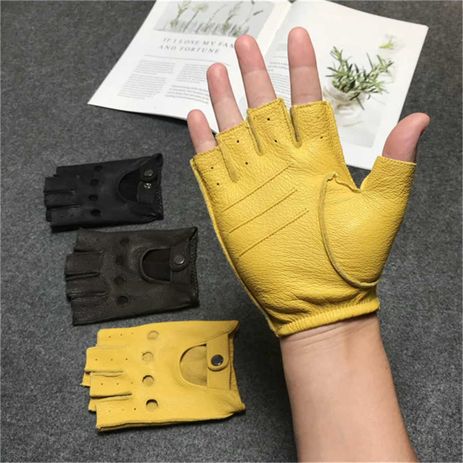 

Men Half Finger Buckskin Gloves High Quality Locomotive Sports Fitness Driving Non-Slip Wear Gloves 3-NAN73