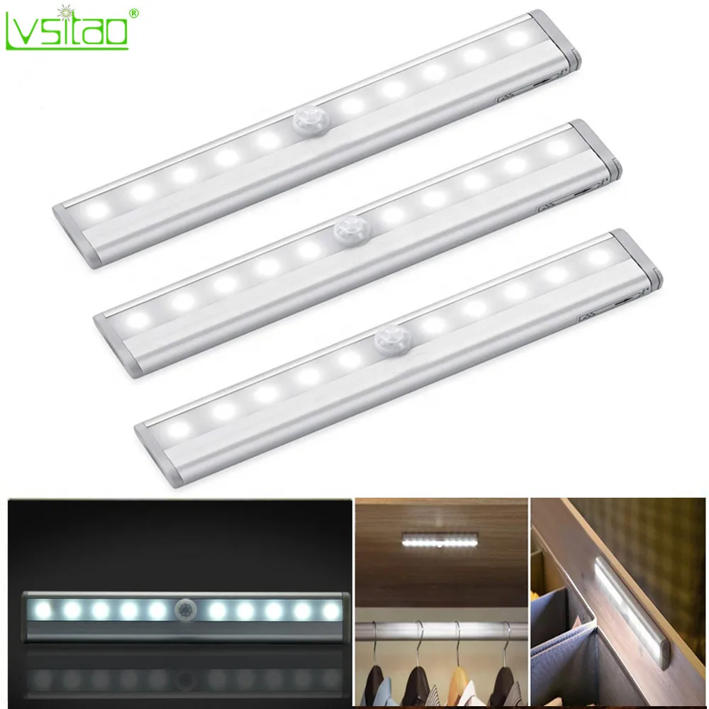 

USB Rechargeable Under Cabinet Lighting 10Led PIR Motion Sensor Night Light WW/W Portable sticker wireless Indoor Closet light