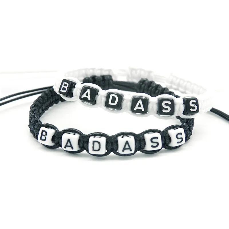 

1pcs Interesting BADASS Charm Bracelets Rope Chain Adjust Size for Women Men Friends Beaded Jewelry Gifts Decorative Supplies