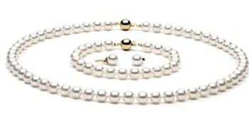 

9-10mm white top rating pearl sets necklace&bracelet&earrings 14K clasp