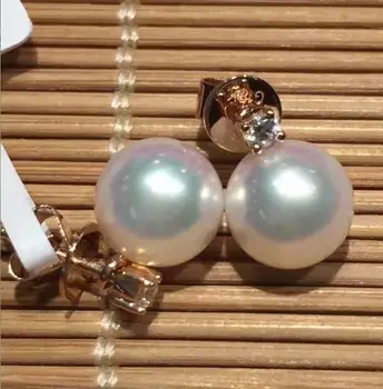 

free shipping luxury Noble jewelry Genuine pair AAA++ 9mm south sea white pearl earring