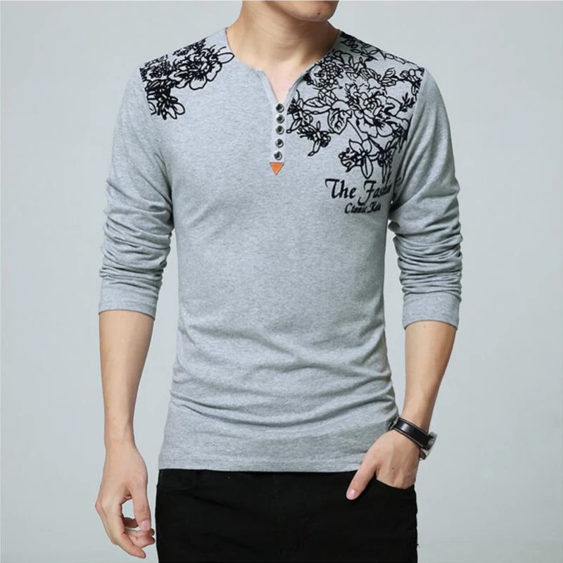 Мужская футболка с длинным рукавом и воротником Генри|t shirt men|long sleeve t shirtfashion tshirt |