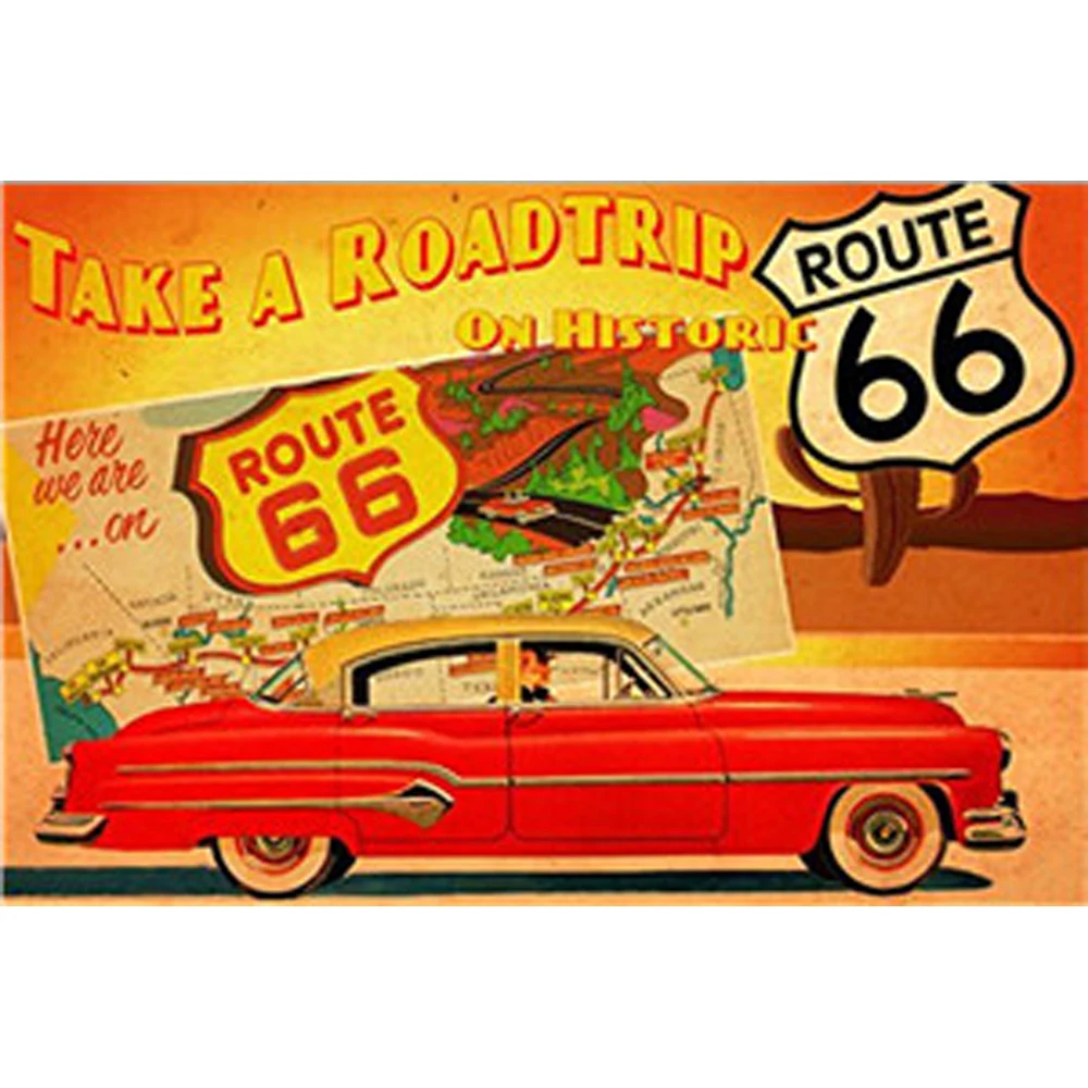 

USA Vintage Metal Tin Signs Route 66 Car Number License Plate Plaque Poster Bar Club Wall Garage Home Decoration 1001