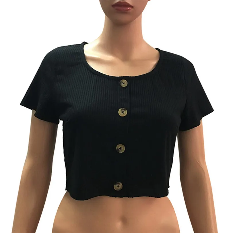 sexy bandage tshirt women 2018 fashion button t-shirt streetwear women crop top tee shirt femme manche courte wholesale noJE19 (6)