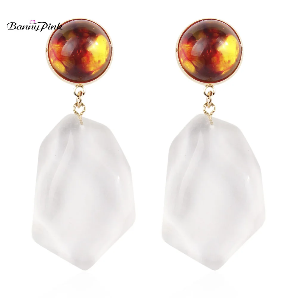 

Banny Pink Irregular Resin Pendant Stud Earrings For Women Large Geometric Statement Post Earrings Fashion ZA Earrings Jewelry