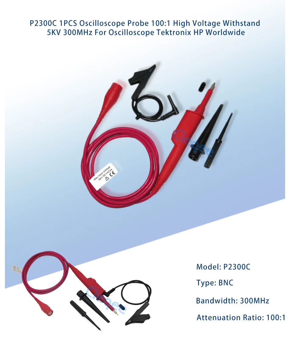 Description Picture 2 of itemHOT P2300C 1PCS Oscilloscope Probe 100:1 High Voltage Withstand 5KV 300MHz For Oscilloscope Tektronix HP Worldwide