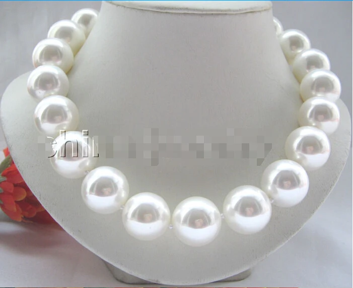 

FREE shipping>>>>>> Beautiful 17" 20mm bright white perfect round south sea shell pearl necklace