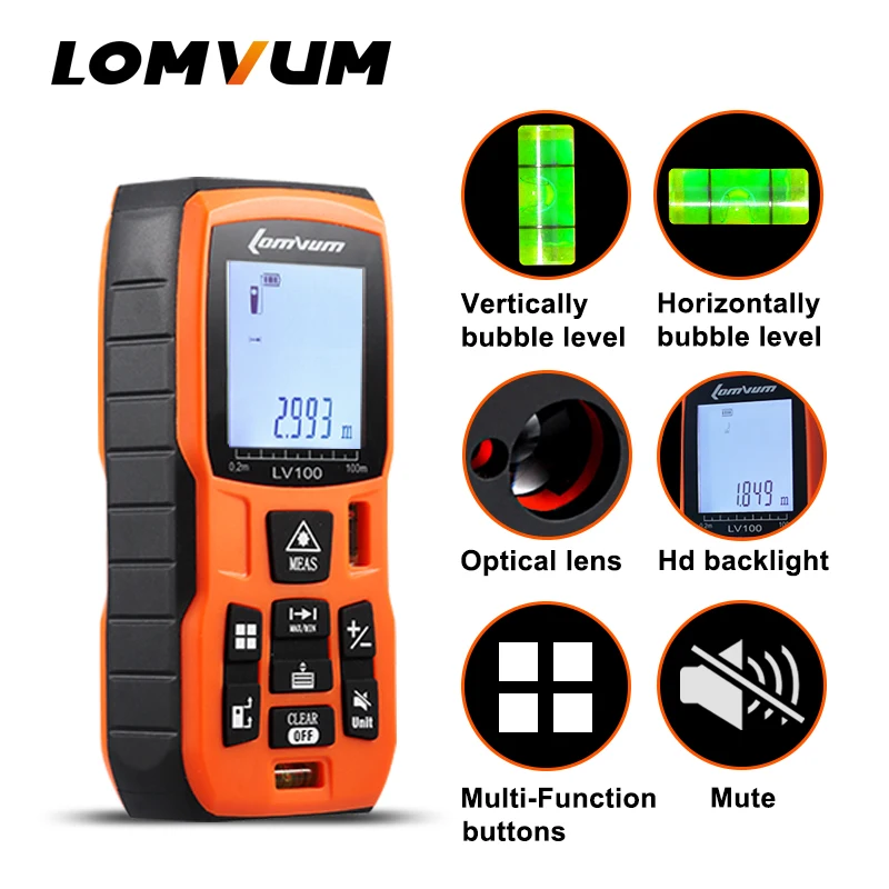 Online LOMVUM 40M 60m 80m 100m Laser entfernungsmesser Digitale Laser Abstand Meter batterie powered laser palette finder band ultraschall entfernungsmesser