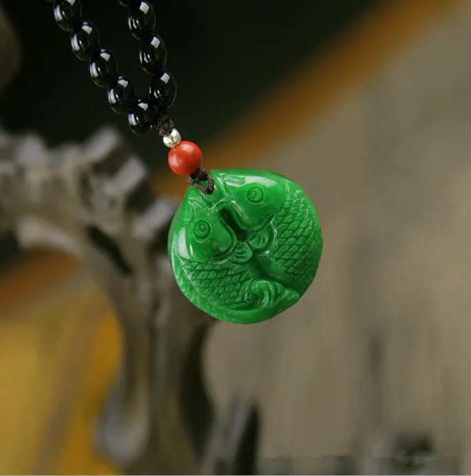 35*35*12 мм TJP натуральный myanmar jadeite jade Gan qing Железный Дракон двойной кулон в виде рыбы