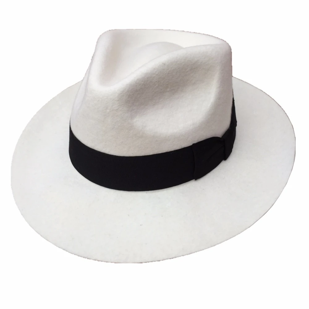 Classic Wool Felt Gangster Gentleman White Fedora Hat For Men 1920's
