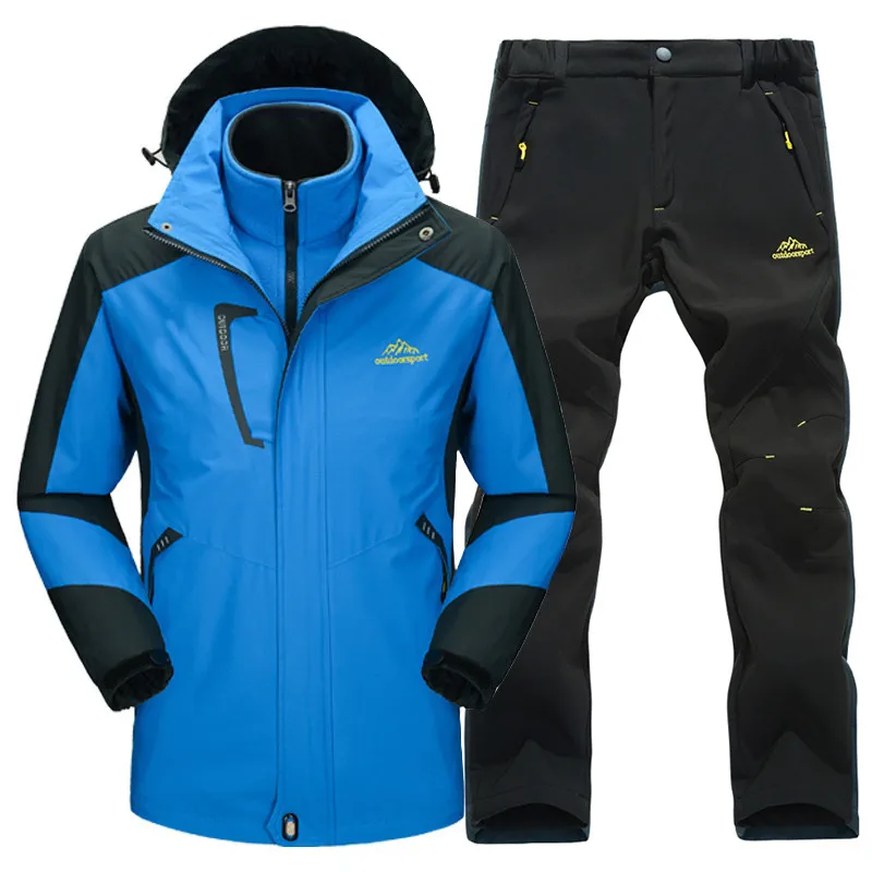 Зимний лыжный костюм, мужские бренды, высокое качество, лыжная куртка и штаны, теплые водонепроницаемые ветрозащитные лыжные и сноубордические костюмы - Цвет: Royal blue-black