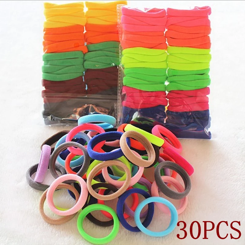 

30pcs/lot Mix Color Elastic Hair Rubber Bands Ponytail Holders Rope Elastics Headwear Tie Gum Scrunchie Hair Accessories Girls