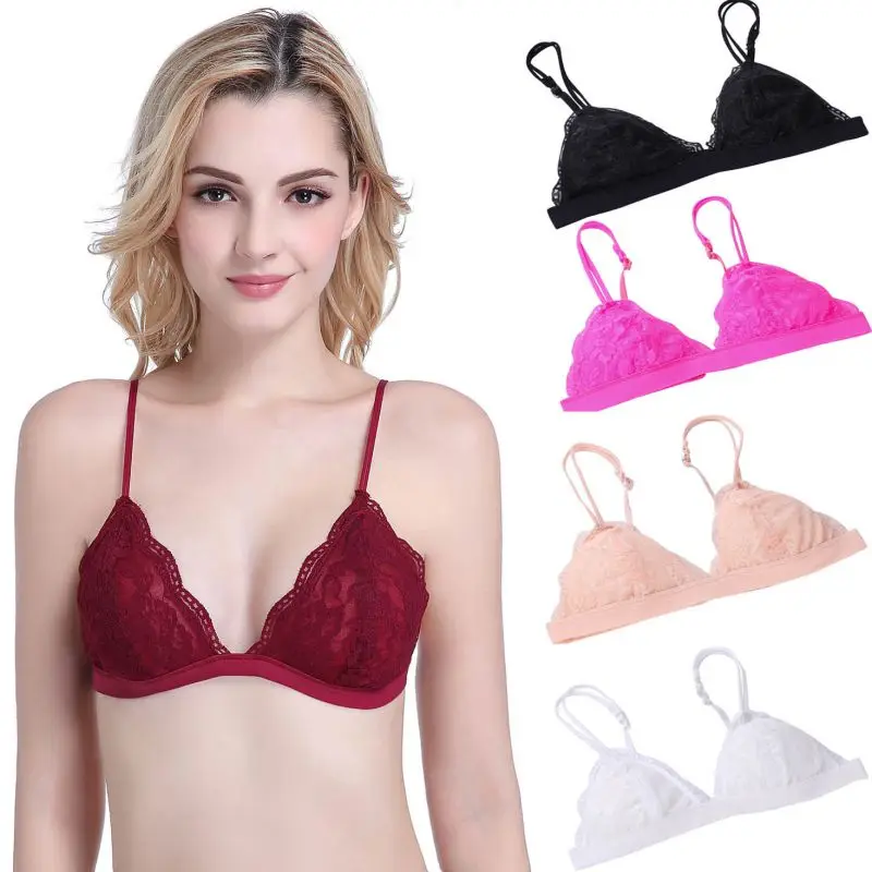 

Women Solid Floral Sheer Lace Bra One Piece Wireless Cute Ladies Crop Top Female Lingerie