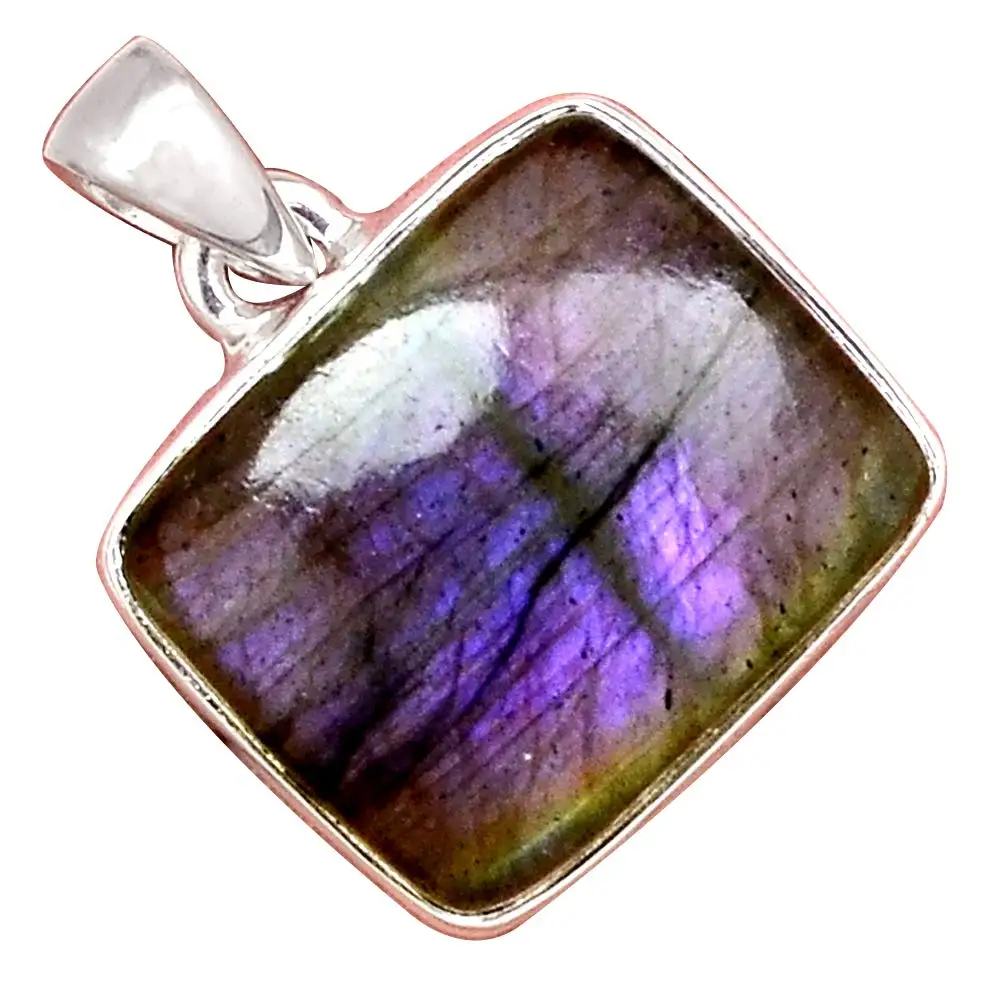 

NiaoZaiFei YunZaiKan Genuine PURPLE FIRE LABRADORITE Pendant 925 Sterling Silver, 29 mm, MHBAP6050