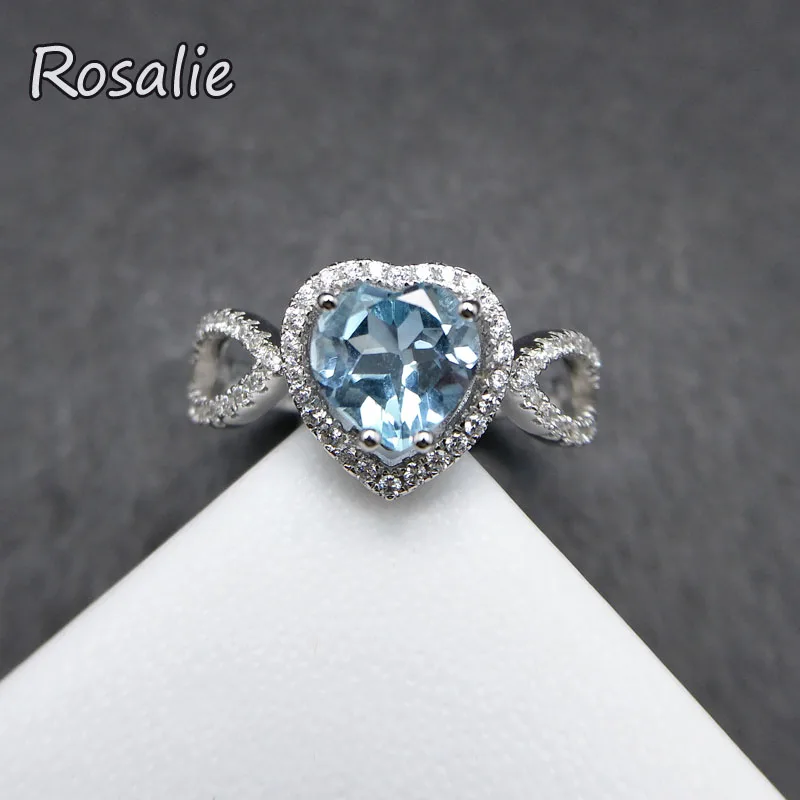 

Rosalie,Natural Heart 7mm sky blue topaz Rings Genuine 925 sterling silver simple fine jewelry Accessories for women gift party