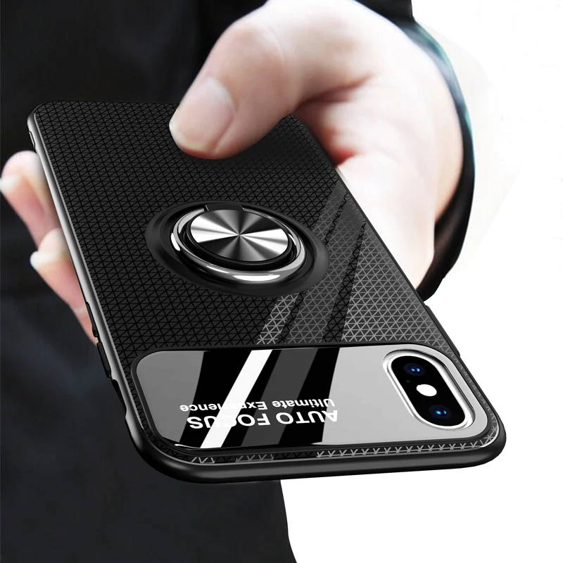 

Free Rotate Ring Car Holder Case For iPhone X XS Max XR Auto Focus Letter Soft TPU Camera Protect Case For iPhone 7 8 6 6S Plus