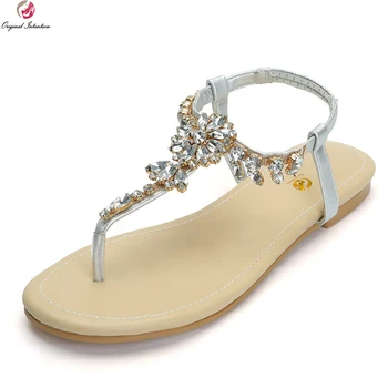 

Original Intention Gorgeous Women Sandals Nice Open Toe Flat With Heels Sandals Beautiful Silver Shoes Woman Plus US Size 4-15
